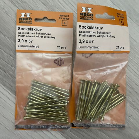 2 pakker med Heco Nordiska sokkelslruer  3,9 x 57,  25 stk. *2