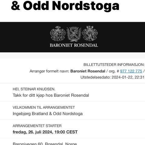 Ingebjørg Bratland & Odd Nordstoga konsert på Baroniet Rosendal