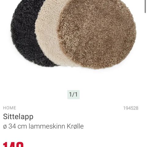 Sittelapp/sitteunderlag i lammeskinn til benk/stol