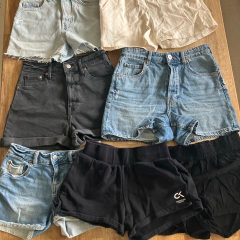 Shorts jeans/lin og bomull. 7 stykk. Klespakke.