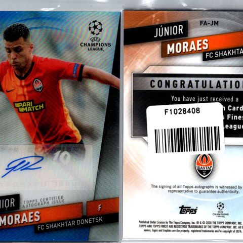 Junior Moraes - Topps Finest 2019 - Auto