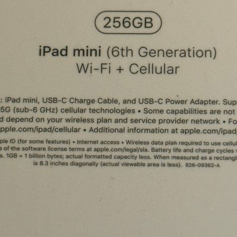 iPad mini 6 generasjon 256 g Wi-Fi + sim (Rosa). Helt ny