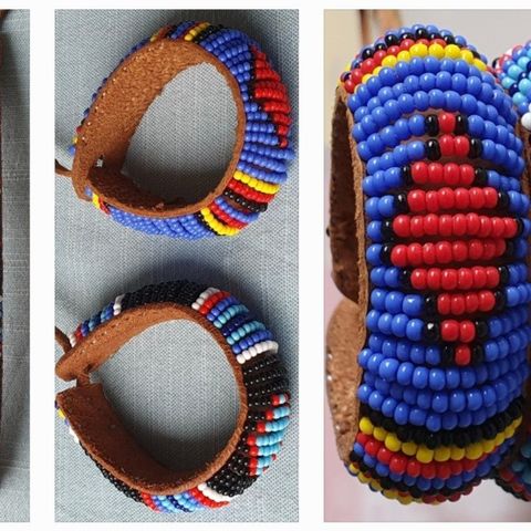 Vintage 1993 🇰🇪 2 Masai håndlagde Perlearmbånd på skinnlenke