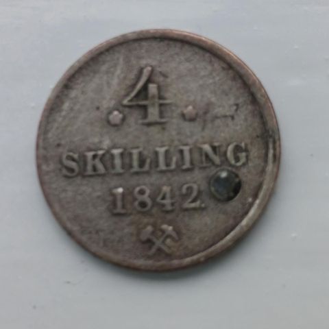 4 Skilling 1842. Carl XIV Johan. Norge/Sverige. Se bildene. Sølvmynt.