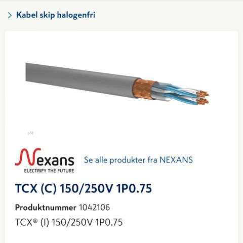 200m skipskabel TCX (C) 1x2x0.75