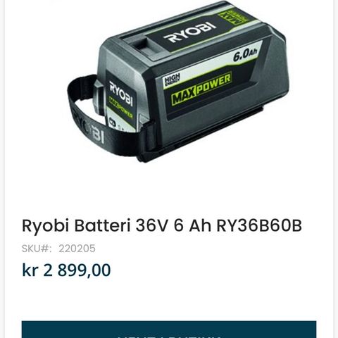 Ryobi batteri 36V  6.0Ah
