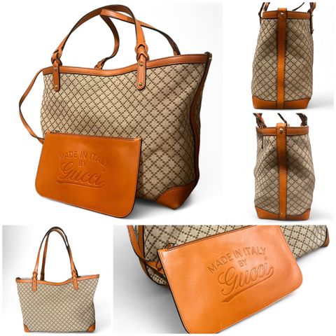 GUCCI DIAMANTE med egen littn Gucci Clutch som sitter fast i Tote skyldervesken