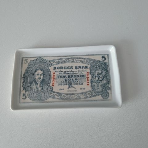 Vintage myntskål Norges Bank 5 kr seddel