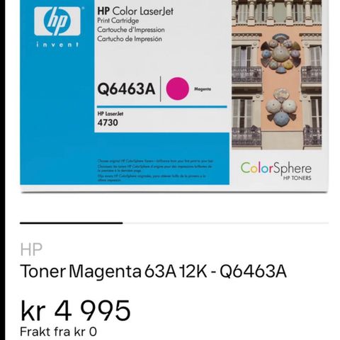 COLOR LASERJET Q6463A MAGENTA TONER ! Aldri åpnet ! Ny pris