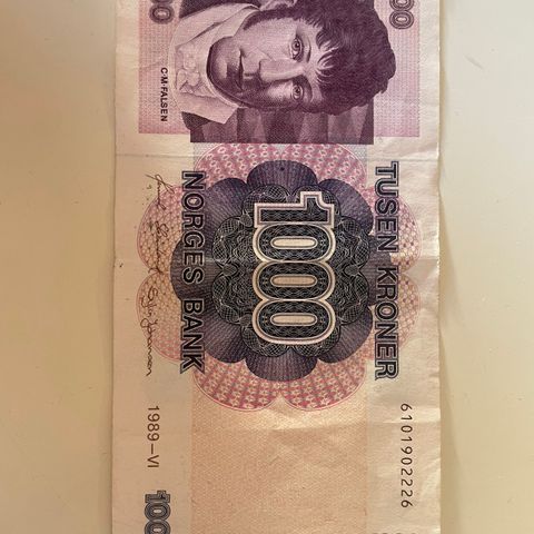 1000 kroner seddel fra 1989