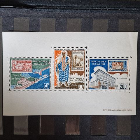 Cote d'Ivoire 1969 - Elfenbenskysten - 3 frimerker Deluxe miniark - Luftpost