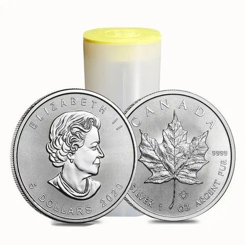 Tube med 1 oz Maple leaf, 9999 sølv mynter.