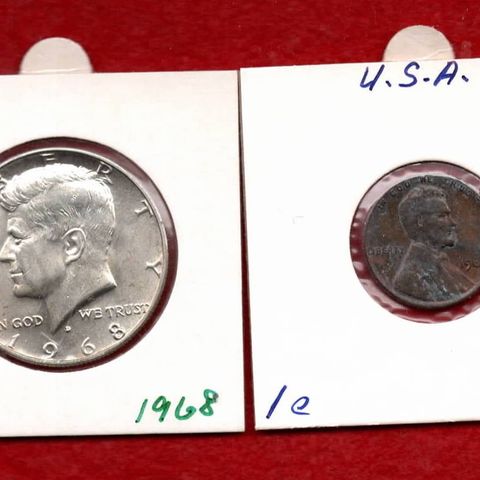 USA - Meget Flott Half Dollar 1968 i Kvalitet 0, + One Cent 1961