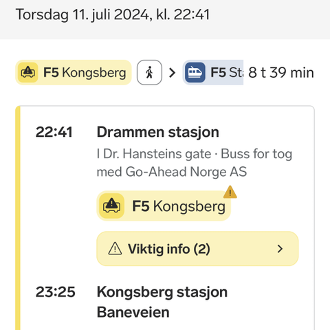 Vy togbillet Drammen - Stavanger