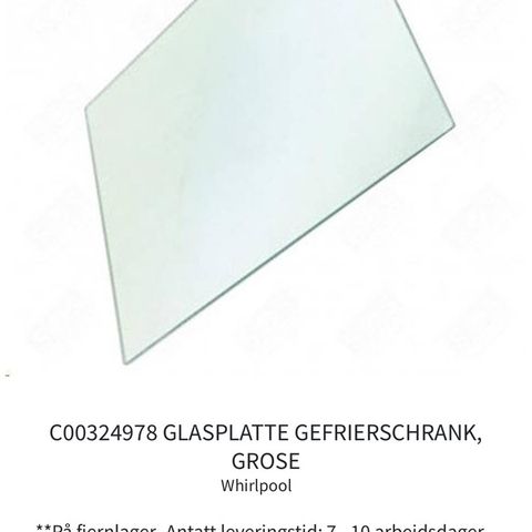 Glassplate/hylle fra whitlpool