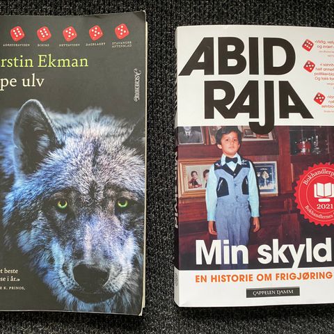 2 bøker: Min skyld av Abid  Raja(signert) og Løpe ulv av Kerstin Ekman