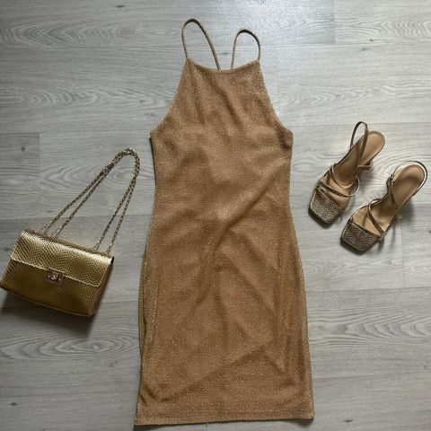 Gold Dress, bag and sandals