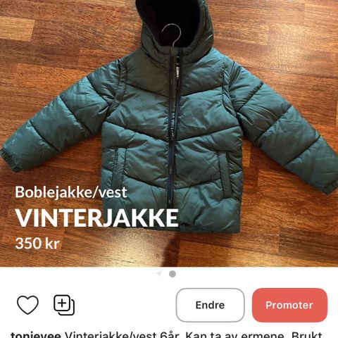 Boblejakke/vest str 116.