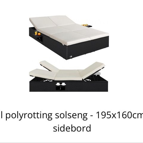 Dobbel polyrotting solseng - 195x160cm - med sidebord