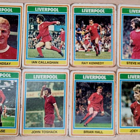 8 stk Liverpool fotballkort Topps 1976/77
