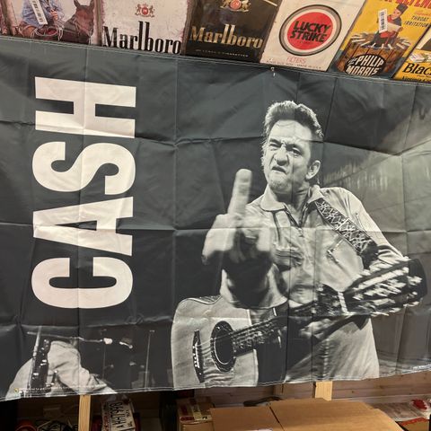 Johnny Cash Dekor Flagg For Vegg Innvendig 90 X 150 cm. Bar, Man Cave, Garasje
