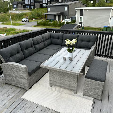 Malmø sofagruppe/lounge/hagemøbler/utesofa med Malmø benk og uteteppe