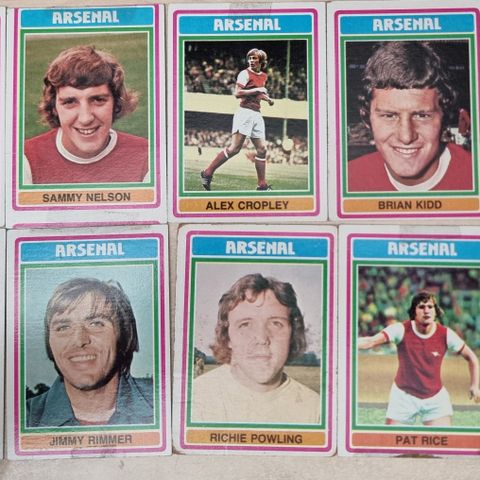 9 stk Arsenal fotballkort Topps 1976/77