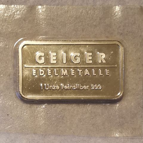 1 oz, Geiger, 999 sølvbarre.