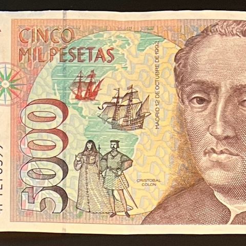 SPANIA.  5000 PESETAS. 1992. P-165a.  Kv. 1+