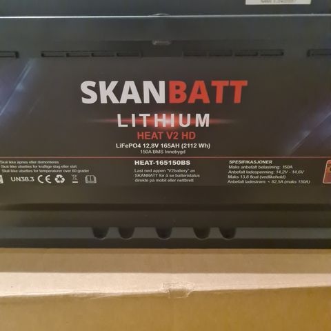 Skanbatt V2Litium HEAT Batteri 12V 165Ah. 8 års garanti