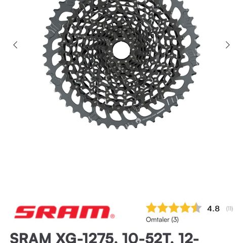 SRAM XG-1275, 10-52T, 12-DELT KASSETT NY/UBRUKT