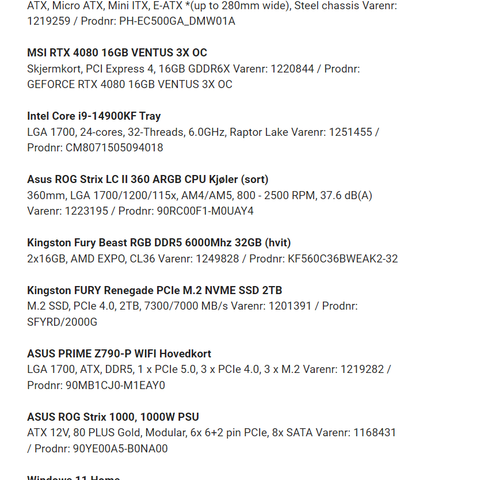 Vurderer salg av utrolig sterk gaming PC (RTX 4080, i9 14900KF, 6TB NVME SSD)