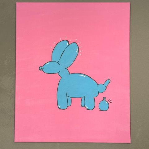 Blå ballong hund maleri