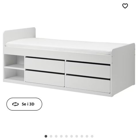 IKEA SLÄKT Seng m oppbev + ribbebunn, hvit, 90x200 cm+skummadrass