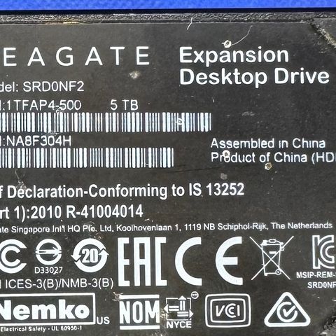 5TB Seagate Ekstern HD