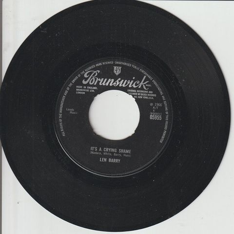 Len Barry " It's A Crying Shame / Somewhere " Single selges for kr.20