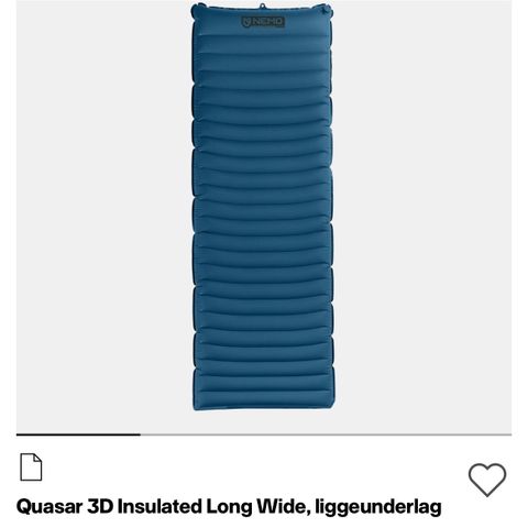 HELT NYTT liggeunderlag luftmadrass 193 cm NEMO QUASAR 3D