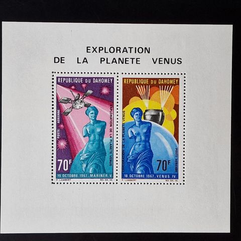 Fransk Dahomey 1967 - romfart sputnik - 2 frimerker Deluxe-ark