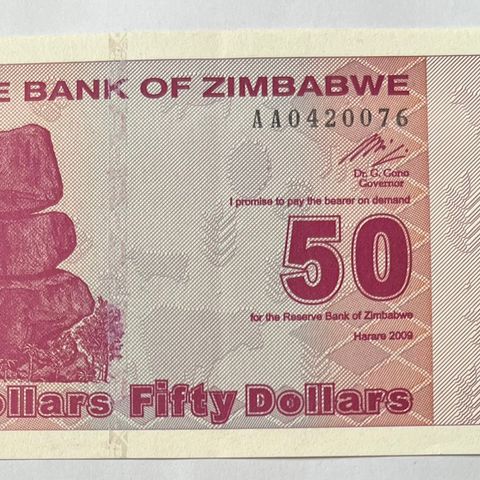 ZIMBABWE. 10. DOLLAR.  2009.  P-94.  UNC