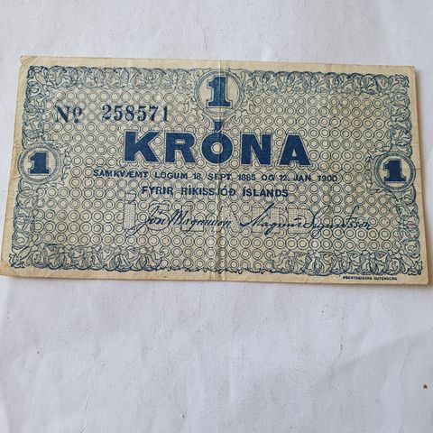 1 krone seddel Island 1885 - 1900