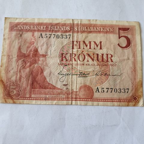 5 krone seddel Island 1957