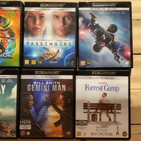 6 stk 4k blu ray selges samlet