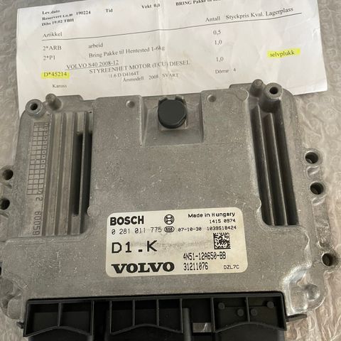 Motorstyring til Volvo S40