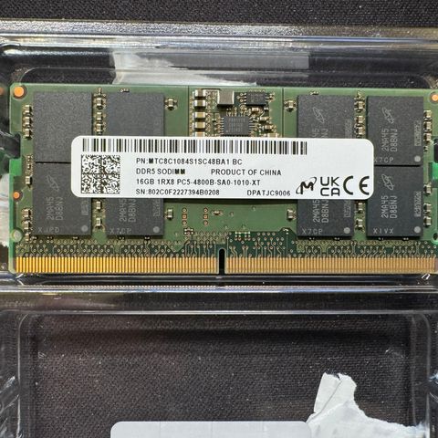 Minnebrikke: 1 x 16GB DDR5 4800 SODIMM 262