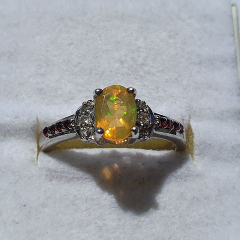 Ethiopian Opal & Red Garnet & Topaz Sølv 925 Silver Limited Edition Ring Str.57