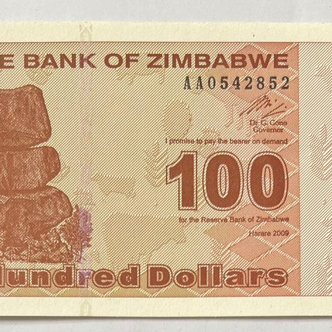 ZIMBABWE. 100 DOLLAR.  2009.  P-97a.  UNC