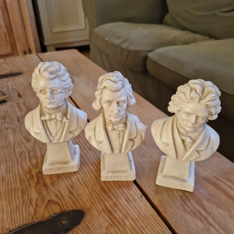 3 vintage byster signert Luigi Toni Beethoven, Schubert og Chopin