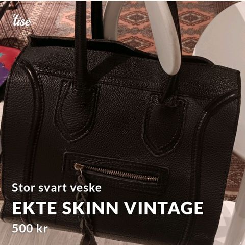 Stor, svart veske i Ekte skinn