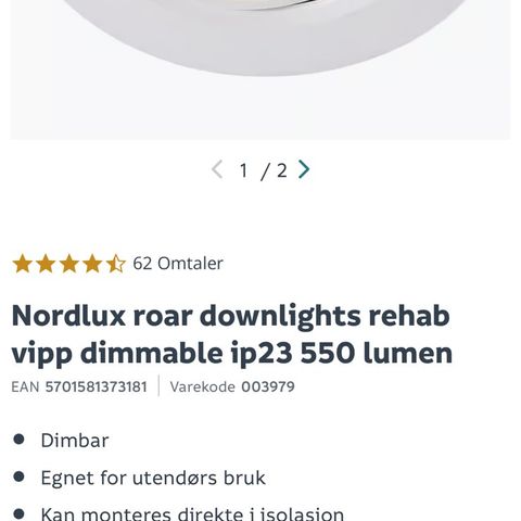 Nordlux roar downlights rehab vipp dimmable ip23 550 lume