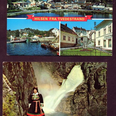 To postkort Sarvsfossen Bykle og Tvedestrand  st 59 0g 82 - Gis bort